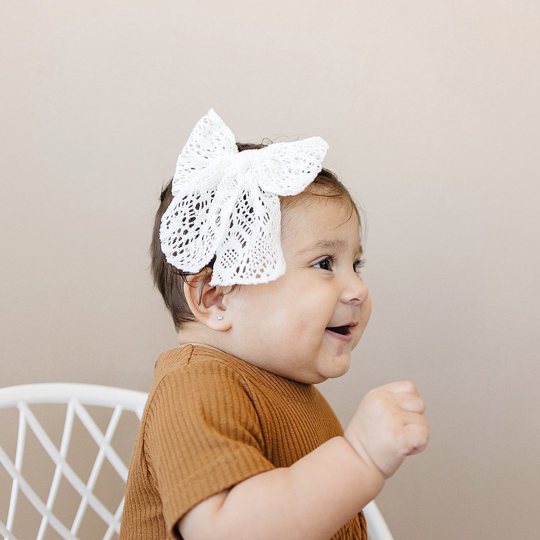 5" White Eyelet Lace Hair Bow
