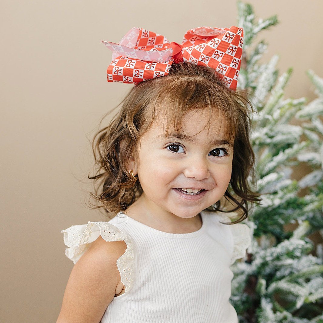 7" Red Checkered Grosgrain Hair Bow