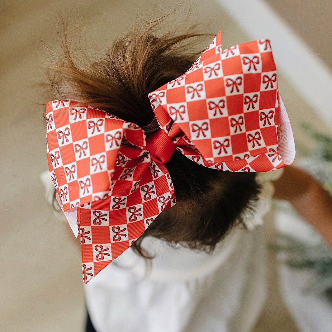 7" Red Checkered Grosgrain Hair Bow