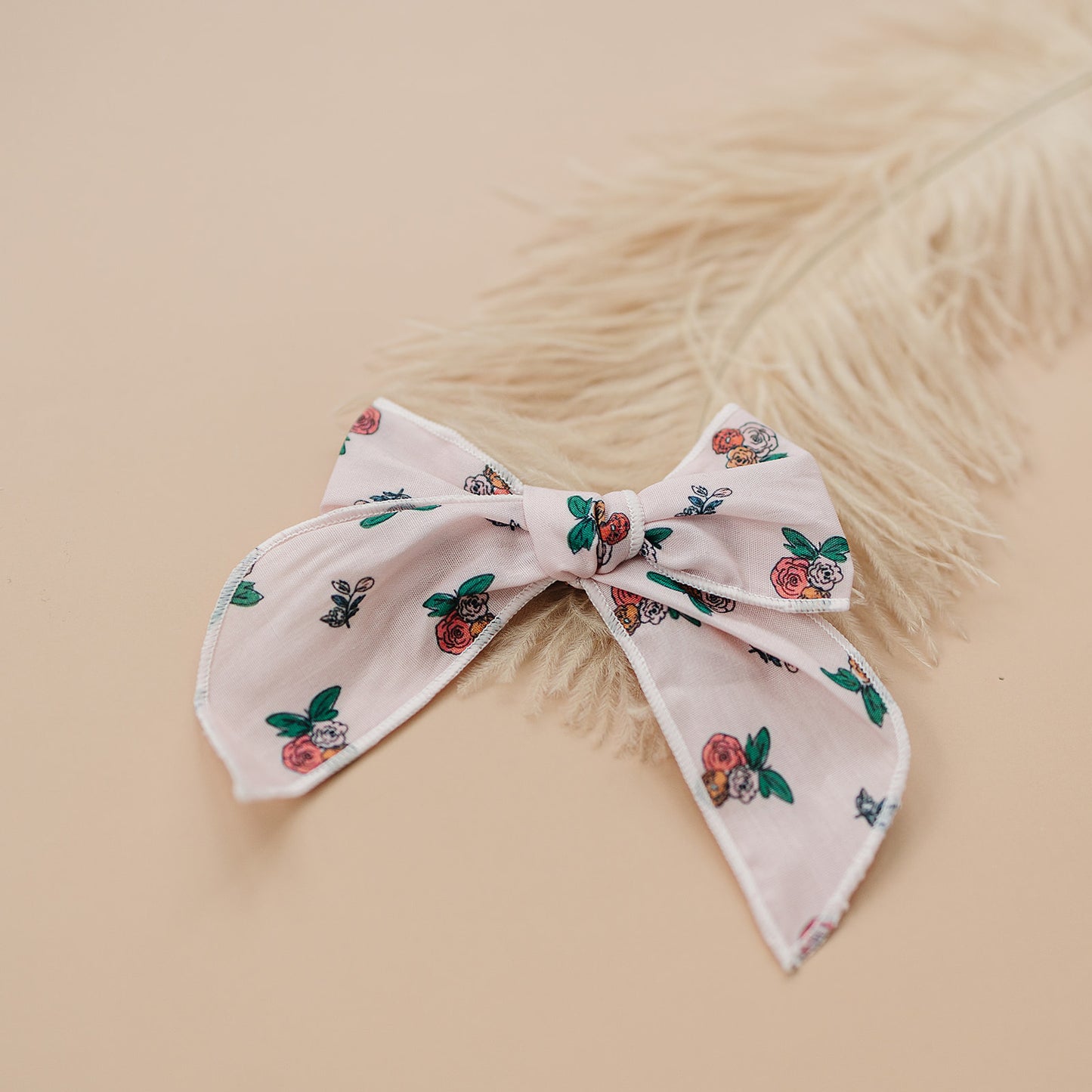Beautiful Blush Blooms Serged Bow Hair Clip