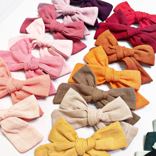 Linen 3.5" Bows for Girls - Golden Dot Lane