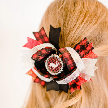 5” Christmas Deer Plaid Hair Bow