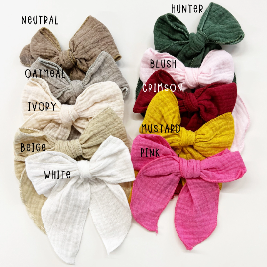 Large Gauze Linen Hair Bows