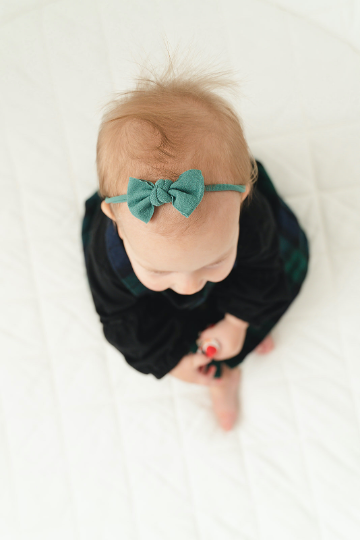 Itty BItty Emerald Nylon Bow Headbands - Golden Dot Lane
