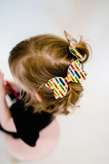 3.5" Back to School Crayons Faux Leather Glitter Hair Bow