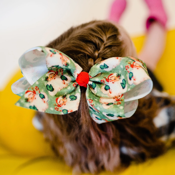 Vintage Candy Cane Santa 7" Grosgrain Hair Bow