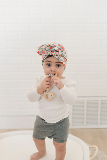 Triple Bow Gray Spring Floral Baby Turban
