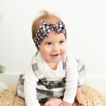 Floral Black Buffalo Plaid Nylon Headband
