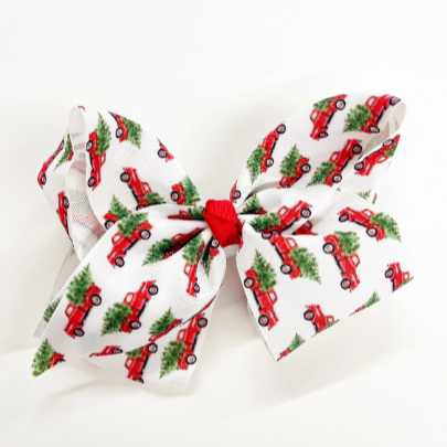 Classic Christmas Trees and Trucks 7” Grosgrain Hair Bow