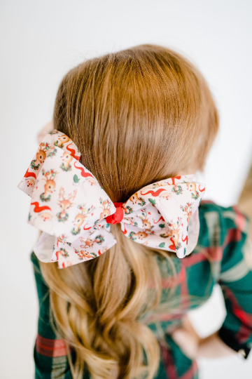 Vintage Santa and Reindeer 7” Grosgrain Hair Bow
