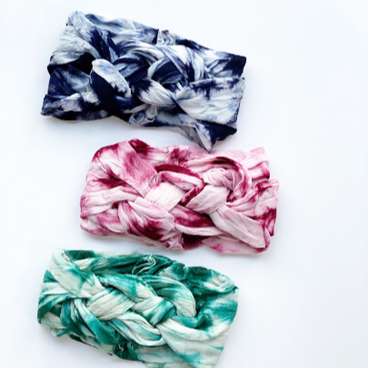 pink, navy, green Braided Nylon Tie Dye Headband - Golden Dot Lane