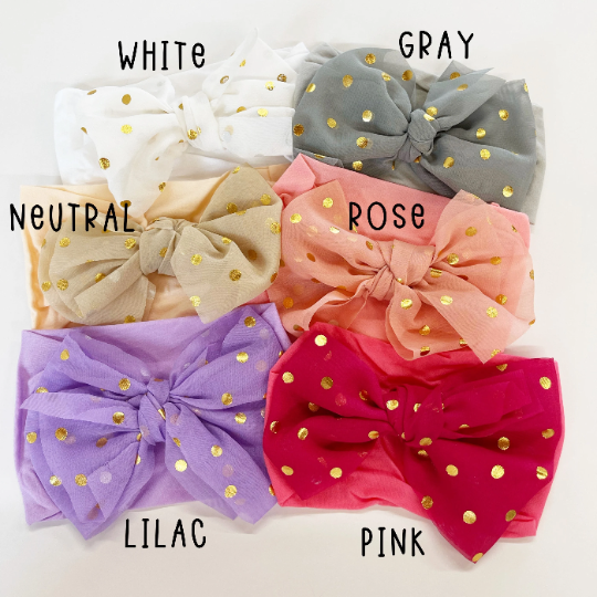 Golden Polka Dot Bow Nylon Headbands