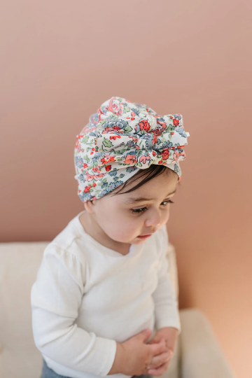 Triple Bow Gray Spring Floral Baby Turban