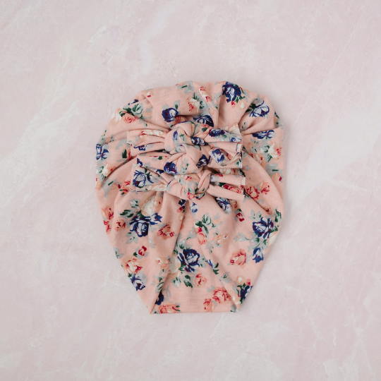 Blush Floral Triple Bow Baby Turban
