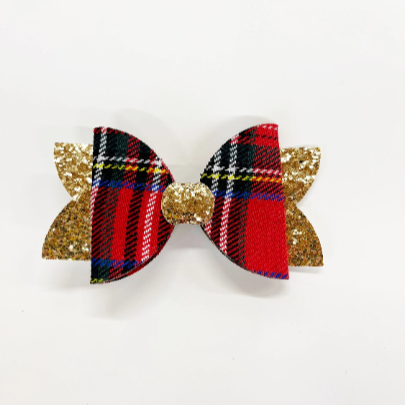 4” Gold + Christmas Plaid Hair Bow
