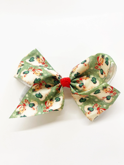 Vintage Candy Cane Santa 7" Grosgrain Hair Bow