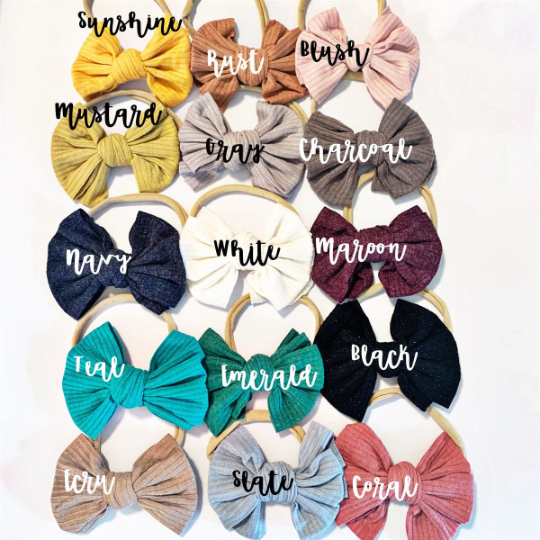 Color Options 3.5" Ribbed Loopy Bows - Clips + Headbands - Golden Dot Lane