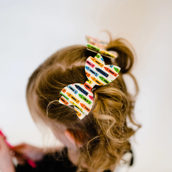3.5" Back to School Crayons Faux Leather Glitter Hair Bow