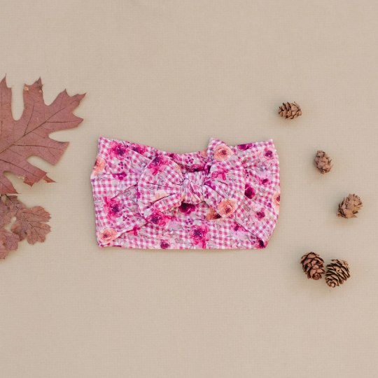 Crimson Floral Plaid Baby Nylon Headband