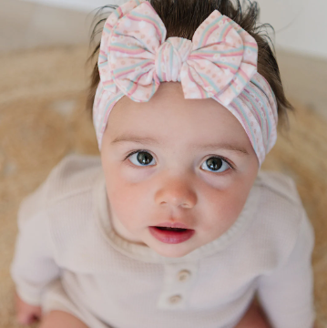 Double Bow Wavy Smile Rainbows Baby Nylon Headband