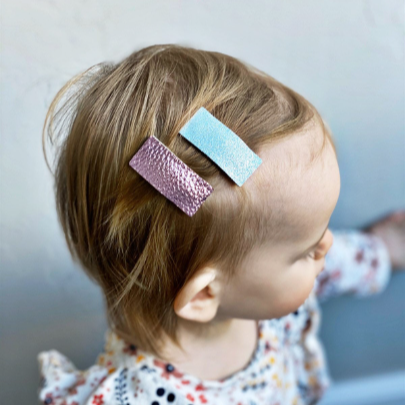Metallic Faux Leather Petite Snap Hair Clips - Golden Dot Lane