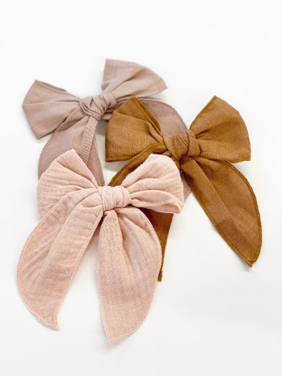 Large Cotton Linen Bow Hair Clips