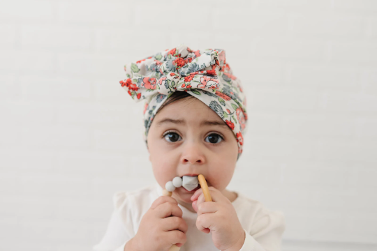 Triple Bow Gray Spring Floral Baby Turban