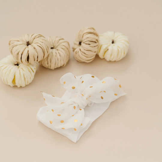 Golden Polka Dot Bow Nylon Headbands