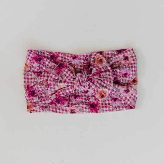 Crimson Floral Plaid Baby Nylon Headband