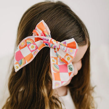 Rainbow Happy Summer Colorful Checkered Print 4" Serged Cotton Hair Bow
