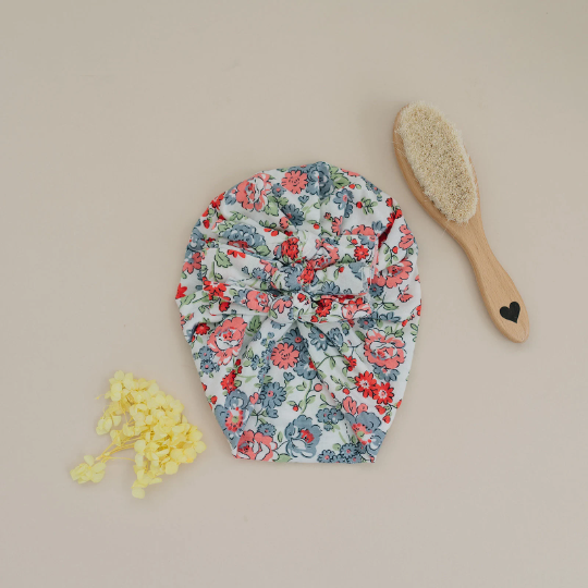 Triple Bow Gray Spring Floral Baby Turban