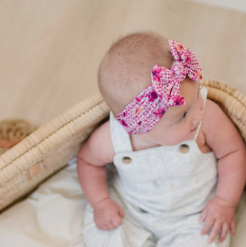 Crimson Floral Plaid Baby Nylon Headband