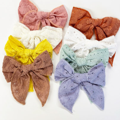 5” Large Eyelet Cotton Linen Bows