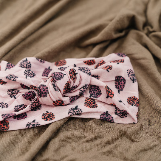 Knotted Fall Leopard Pumpkin Nylon Headband