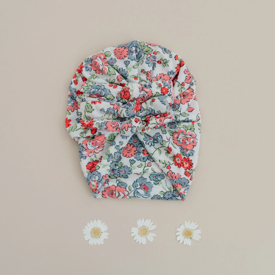 Triple Bow Gray Spring Floral Baby Turban