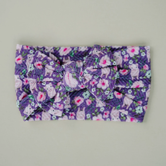 Thick Textured Purple Piggies Nylon Baby Headband