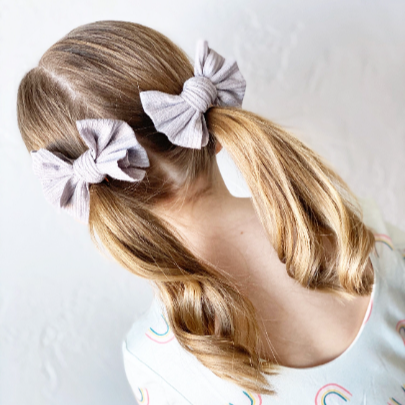 Girl in Gray 3.5" Ribbed Loopy Bows - Clips and Headbands - Golden Dot Lane