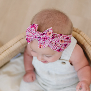 Crimson Floral Plaid Baby Nylon Headband