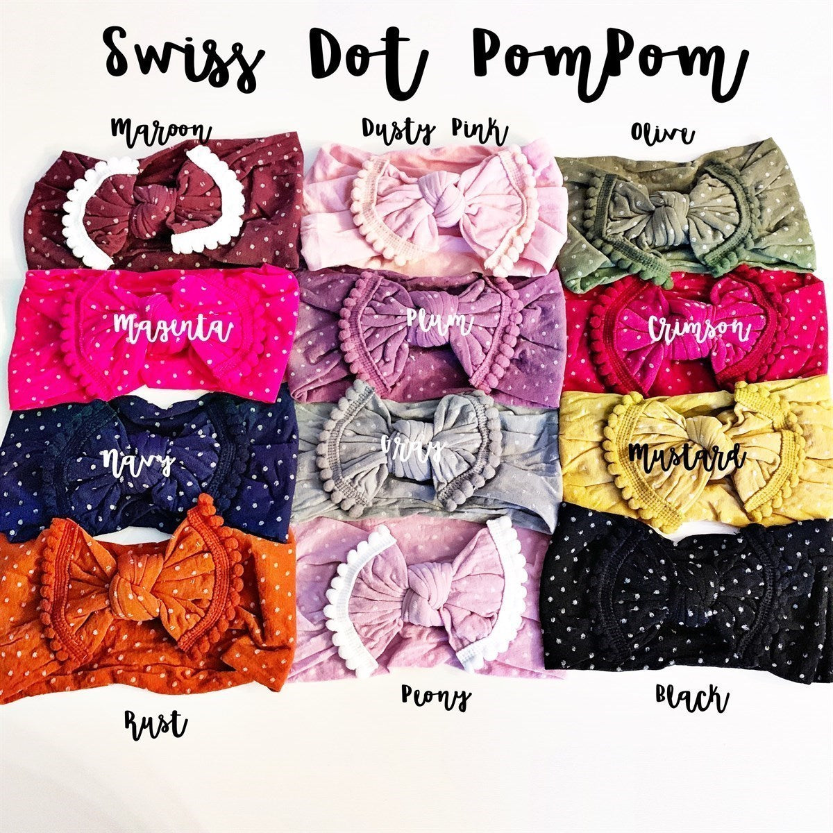 Color Options Swiss Dot Pom Pom Nylon Headbands - Golden Dot Lane