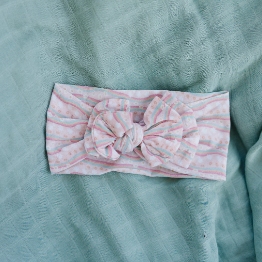 Double Bow Wavy Smile Rainbows Baby Nylon Headband