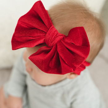 Baby in Big Red Velvet Loopy Headbands - Golden Dot Lane