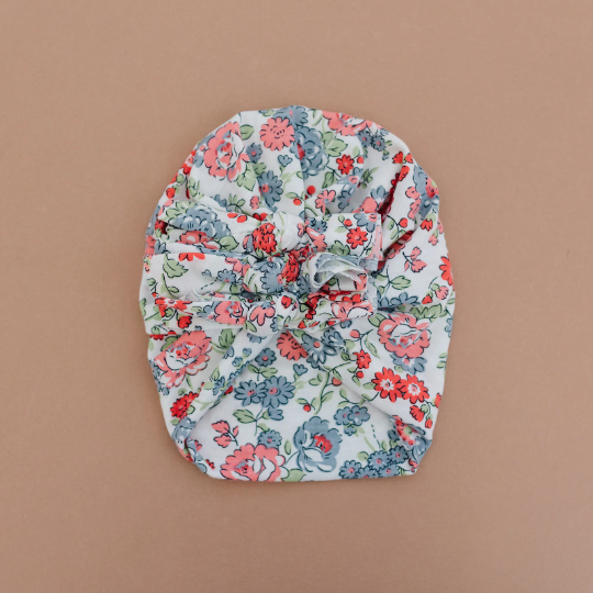Triple Bow Gray Spring Floral Baby Turban