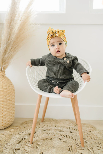 Mustard Floral Floppy Bow Turban