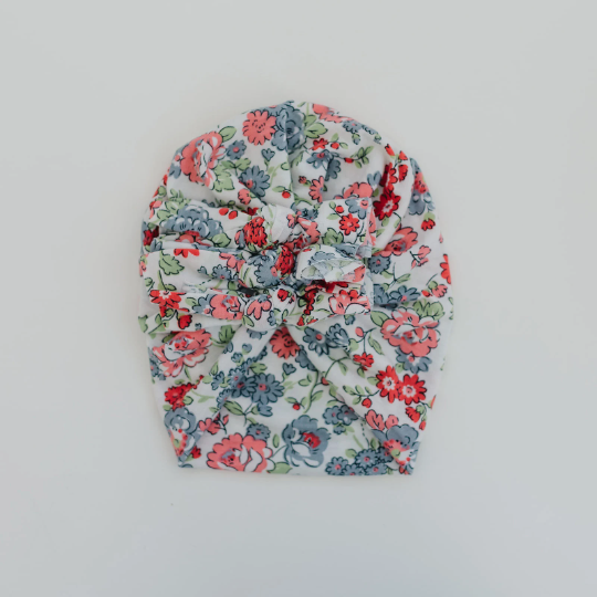 Triple Bow Gray Spring Floral Baby Turban