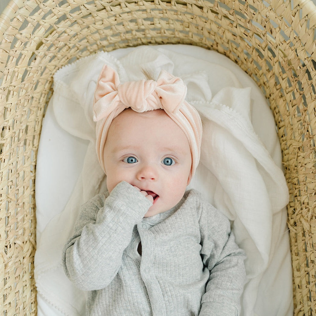 baby Wearing Thick Velvet Headbands Blush - Golden Dot Lane