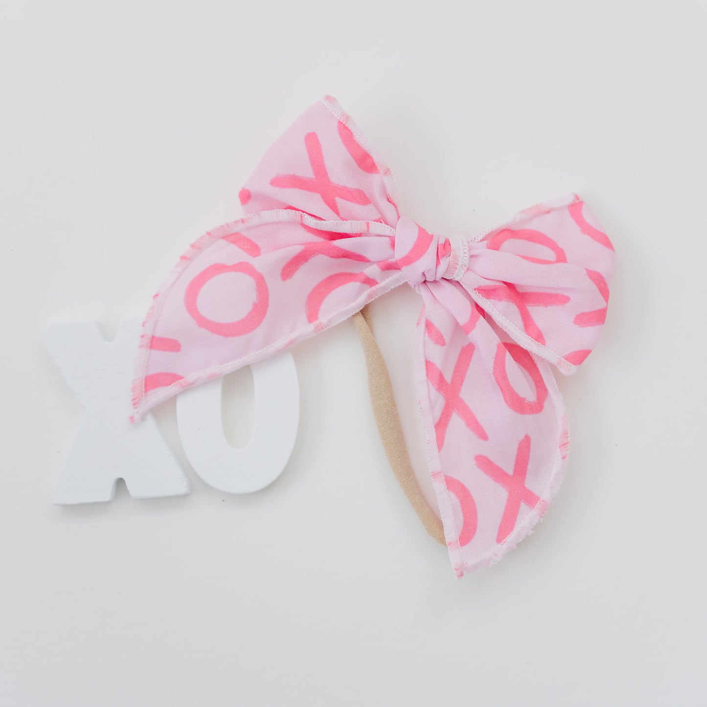 4” XOXO Pink Serged Edge Cotton Bow
