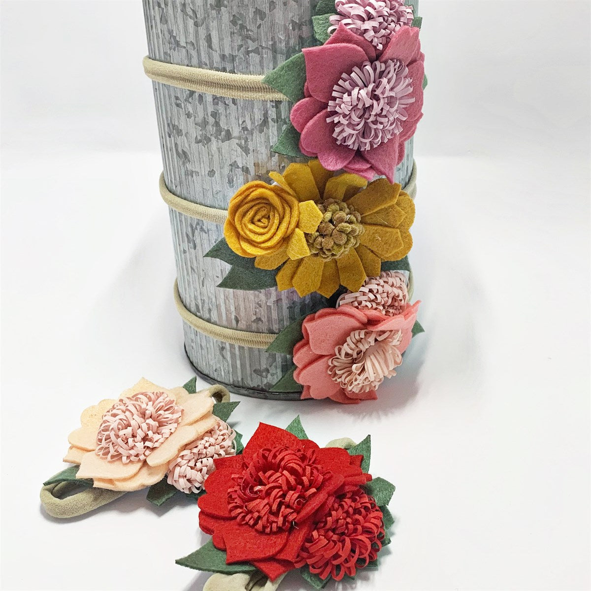 Pink, Mustard, Red Whimsy Floral Clips + Headbands - Golden Dot Lane