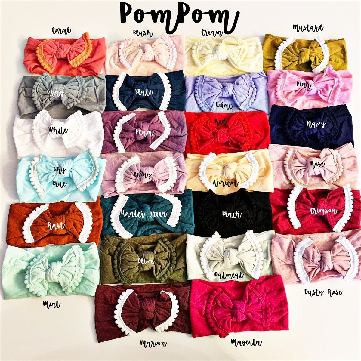 Color Options Pom Pom Nylon Headbands - Golden Dot Lane