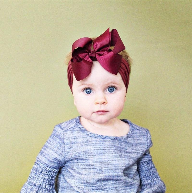 maroon headband with bow for girls 5" Bow Nylon Headband - Golden Dot Lane