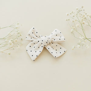 Black and White Petite Polka Dot Linen Hair Bow
